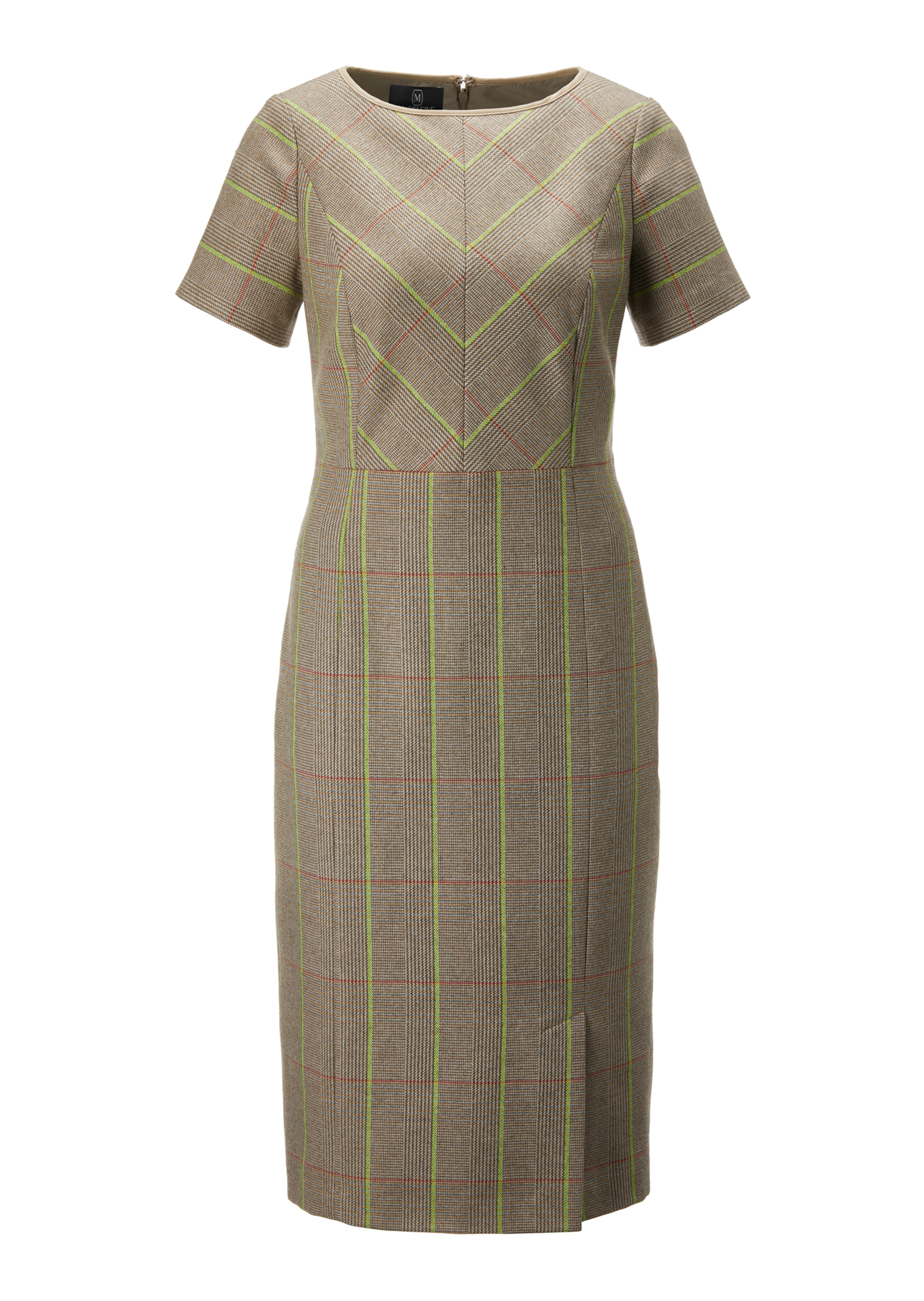 Karo-Etuikleid mit Neon-Akzenten