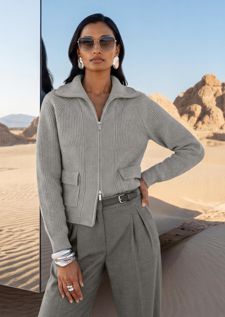 Strickjacke in Blousonform mit 2-Wege-Reißverschluss
