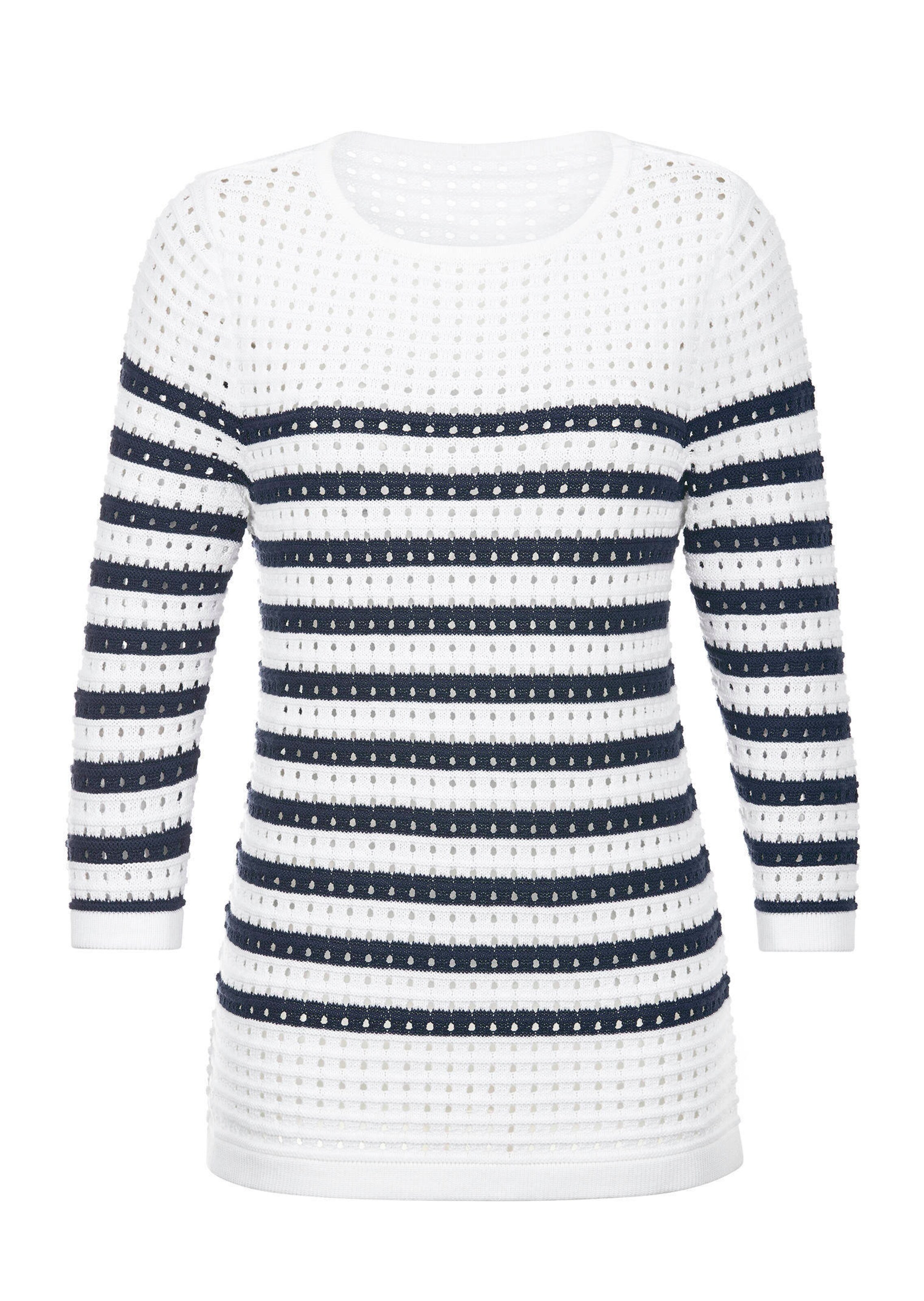 Maritimer Ringelpullover mit Ajourmuster