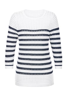 Maritimer Ringelpullover mit Ajourmuster thumbnail 6