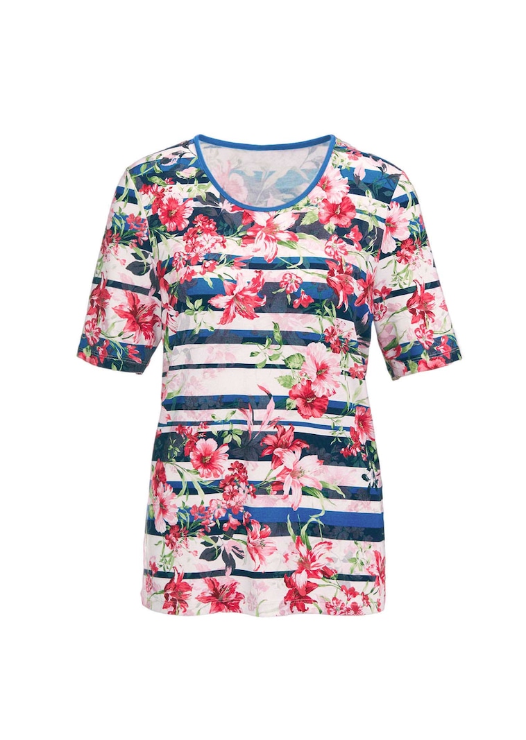 Bequemes Druckshirt in Blumen-Ringeloptik