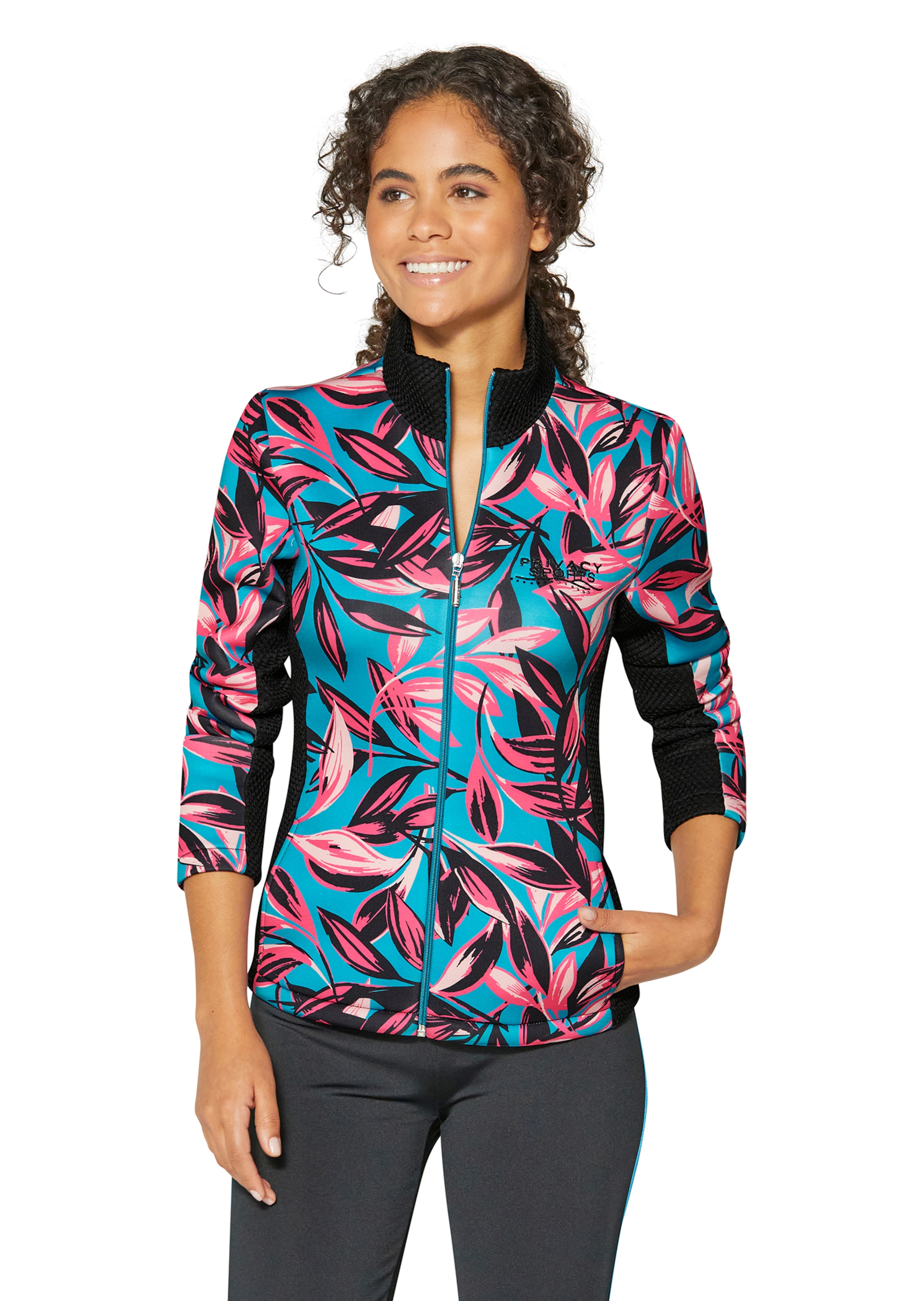 Sportjacke mit Blätterprint und Netzeinsätzen