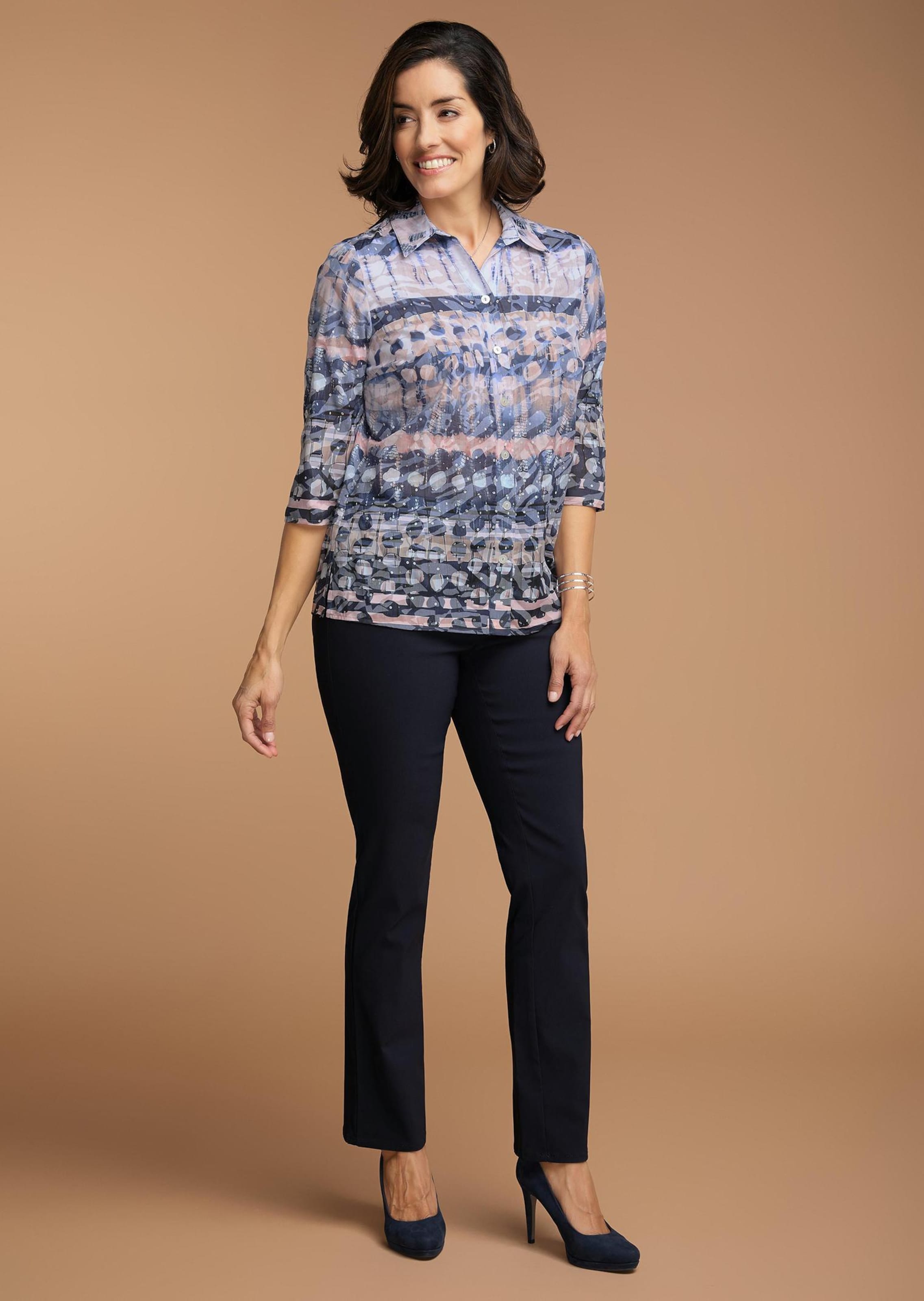 Chemisier imprimé en tissu dévoré - bleu / orange - Gr. 25 de Goldner Fashion