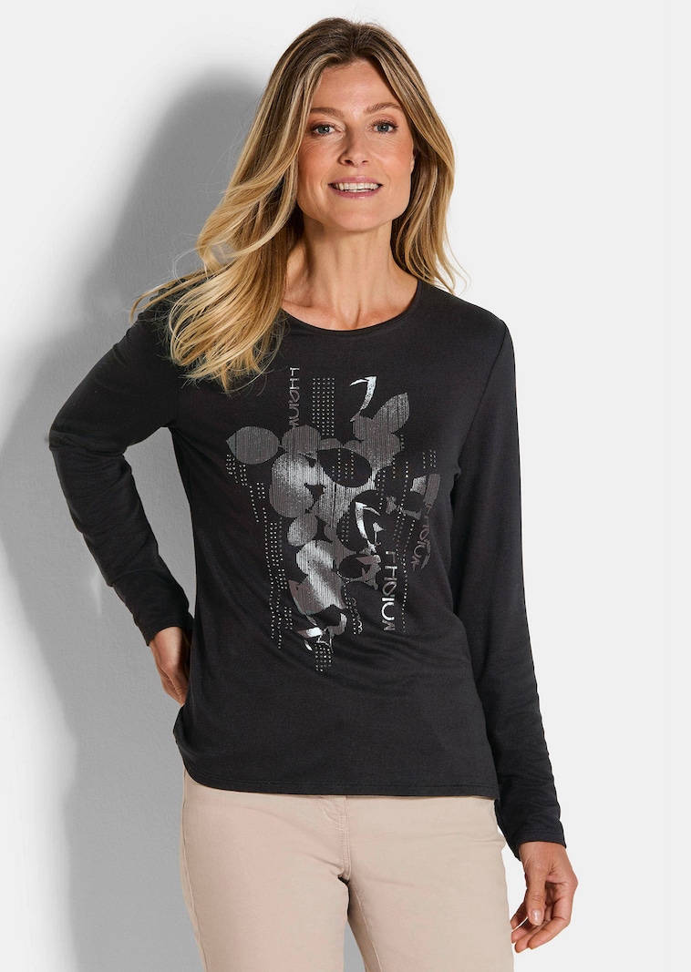 Langarmshirt mit silbernem Frontprint