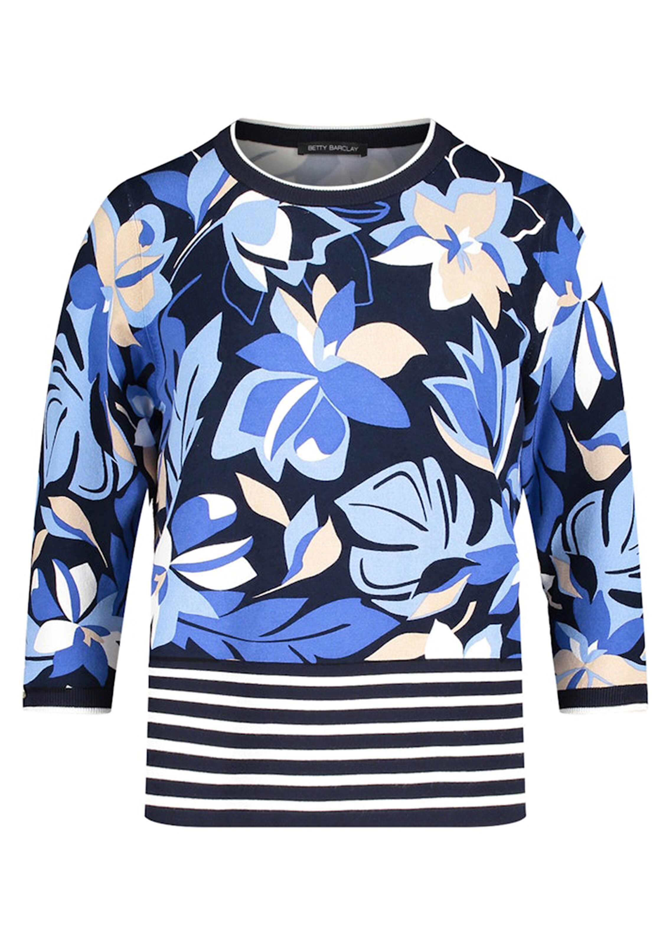 Pull en tricot fin avec imprimé de rayures et de fleurs