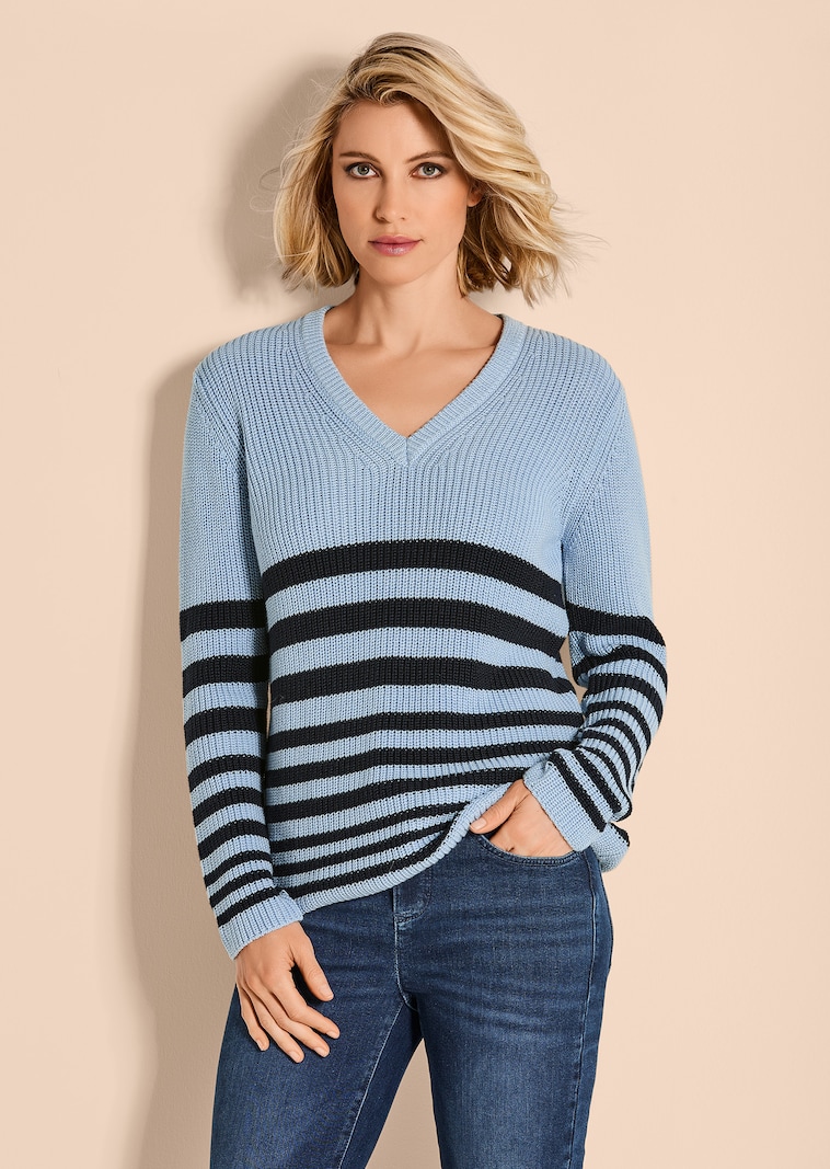 Ringel-Pullover mit V-Ausschnitt