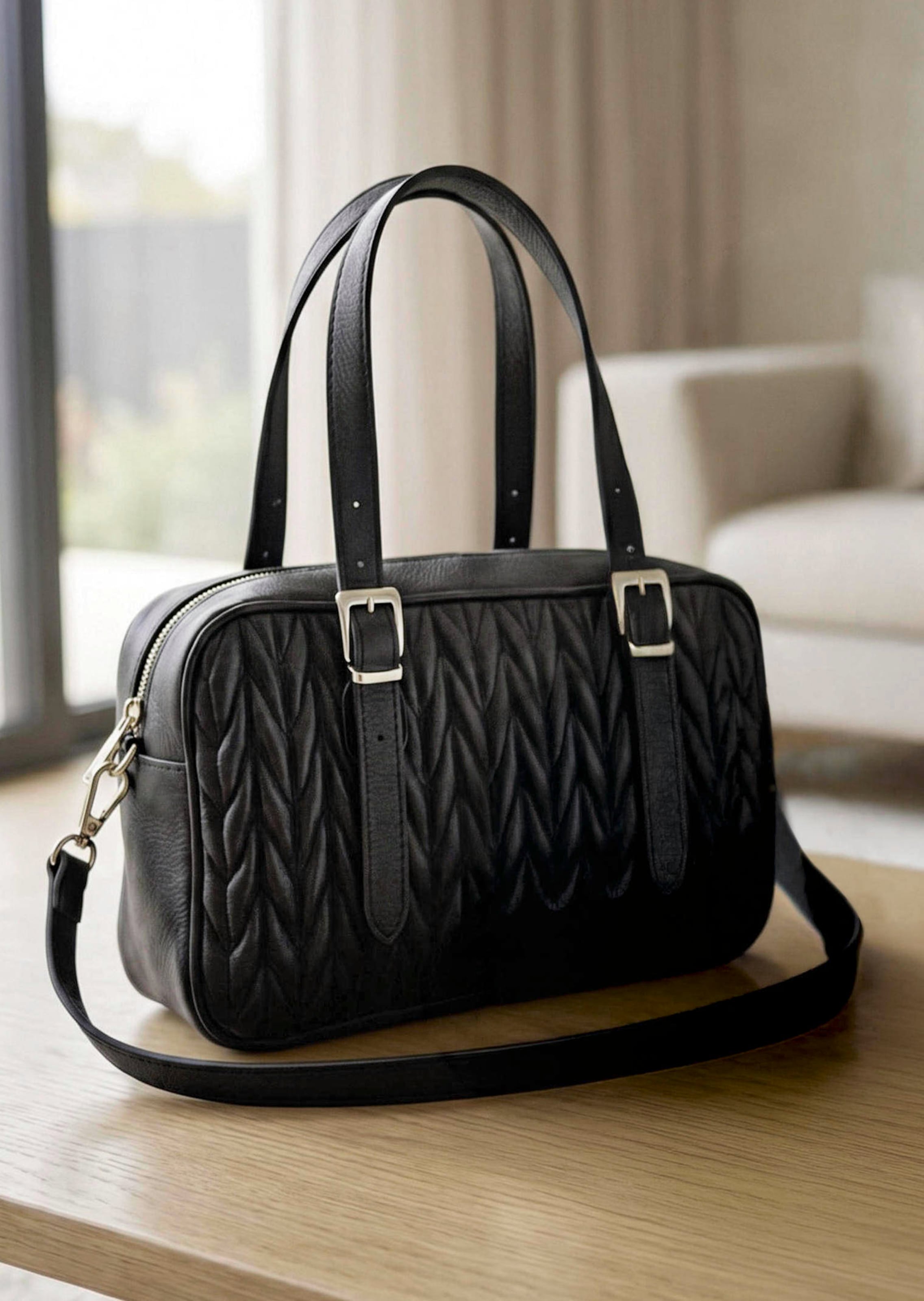 Handtas met gebreid effect - zwart - Gr. Standaardmaat van Goldner Fashion