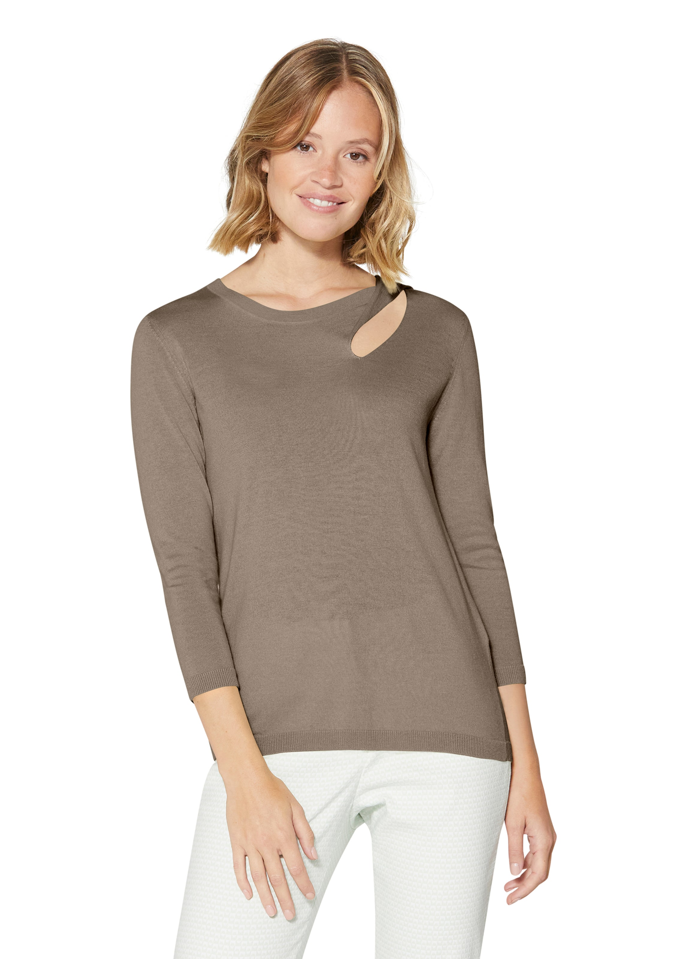 Feinstrick-Pullover mit 3/4-Ärmeln und Cut-out