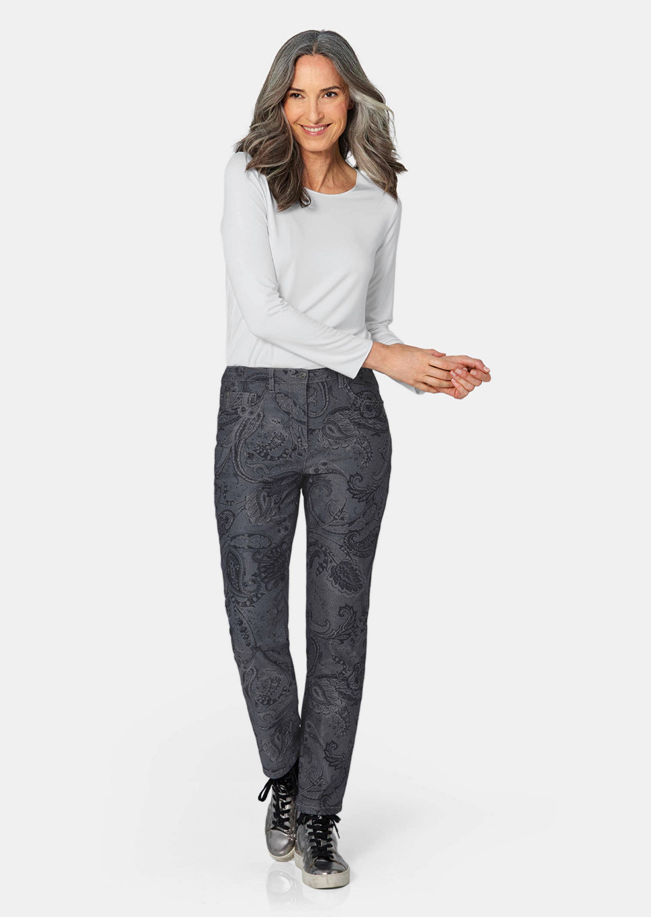 Pantalon imprimé CARLA à motif cachemire - bleu / gris / à motifs - Gr. 54 de Goldner Fashion