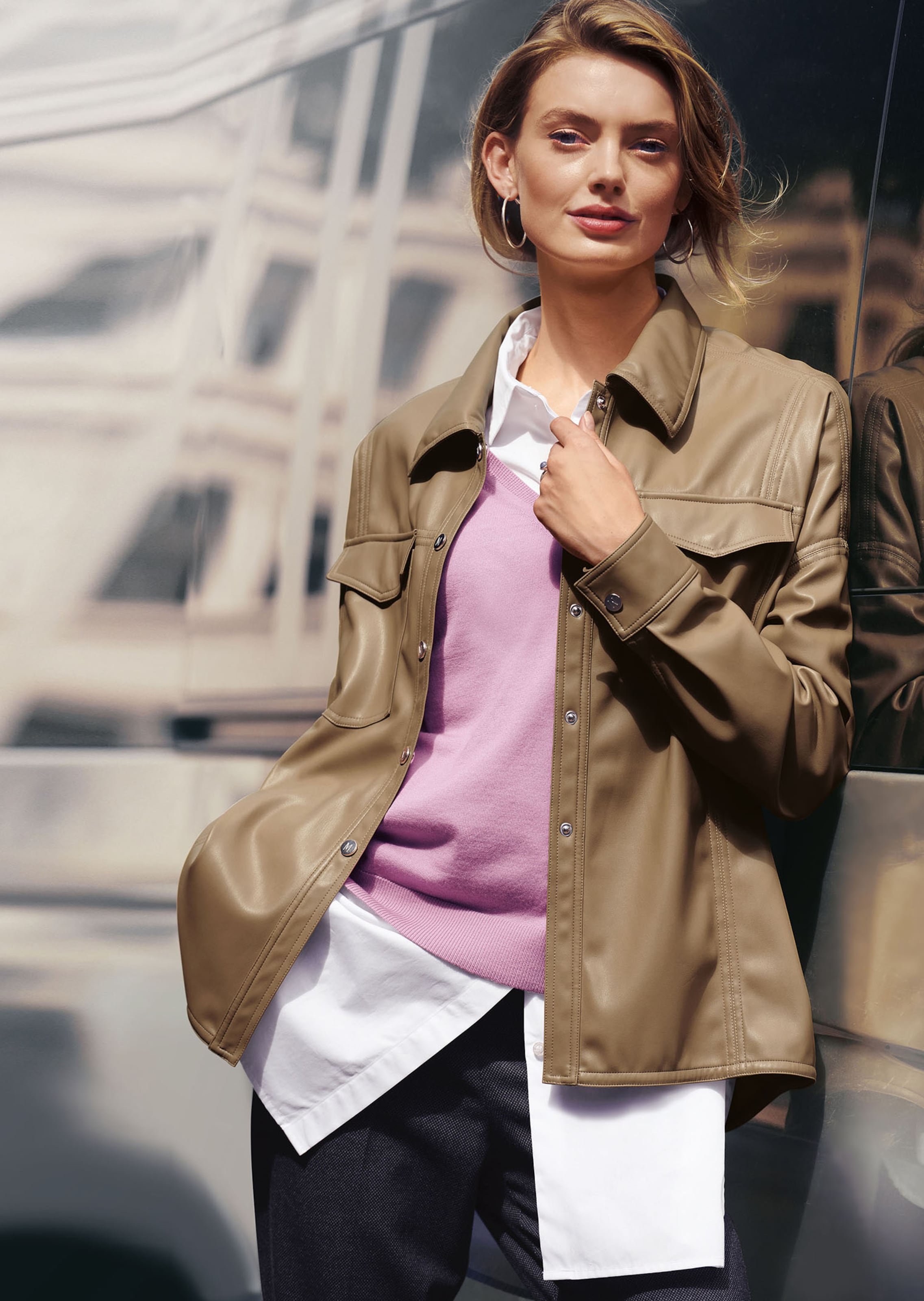 Casual leather-look shirt in taupe | MADELEINE Fashion