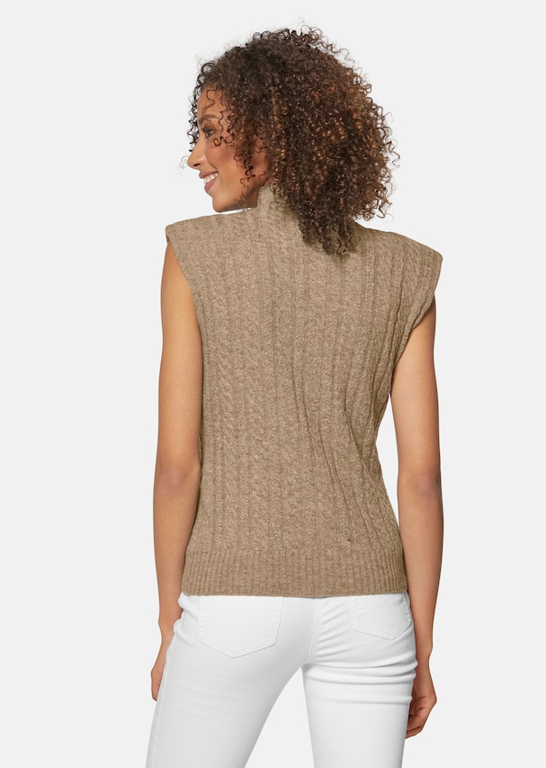 Sleeveless cable knit jumper with stand-up collar 2