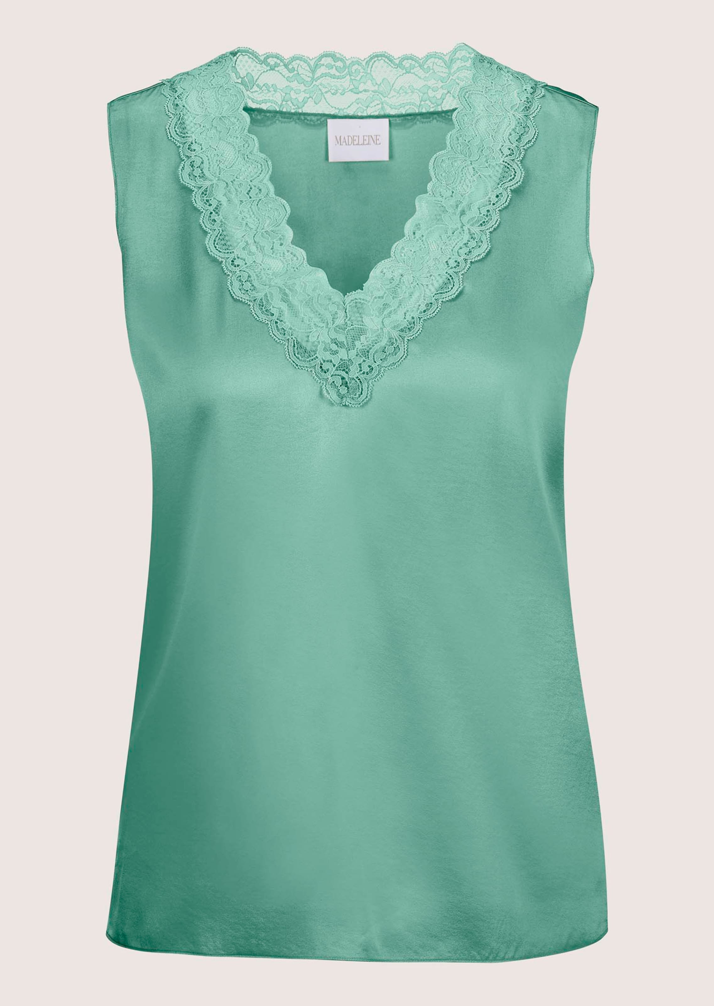 Stretch silk top in petrol green | MADELEINE Fashion