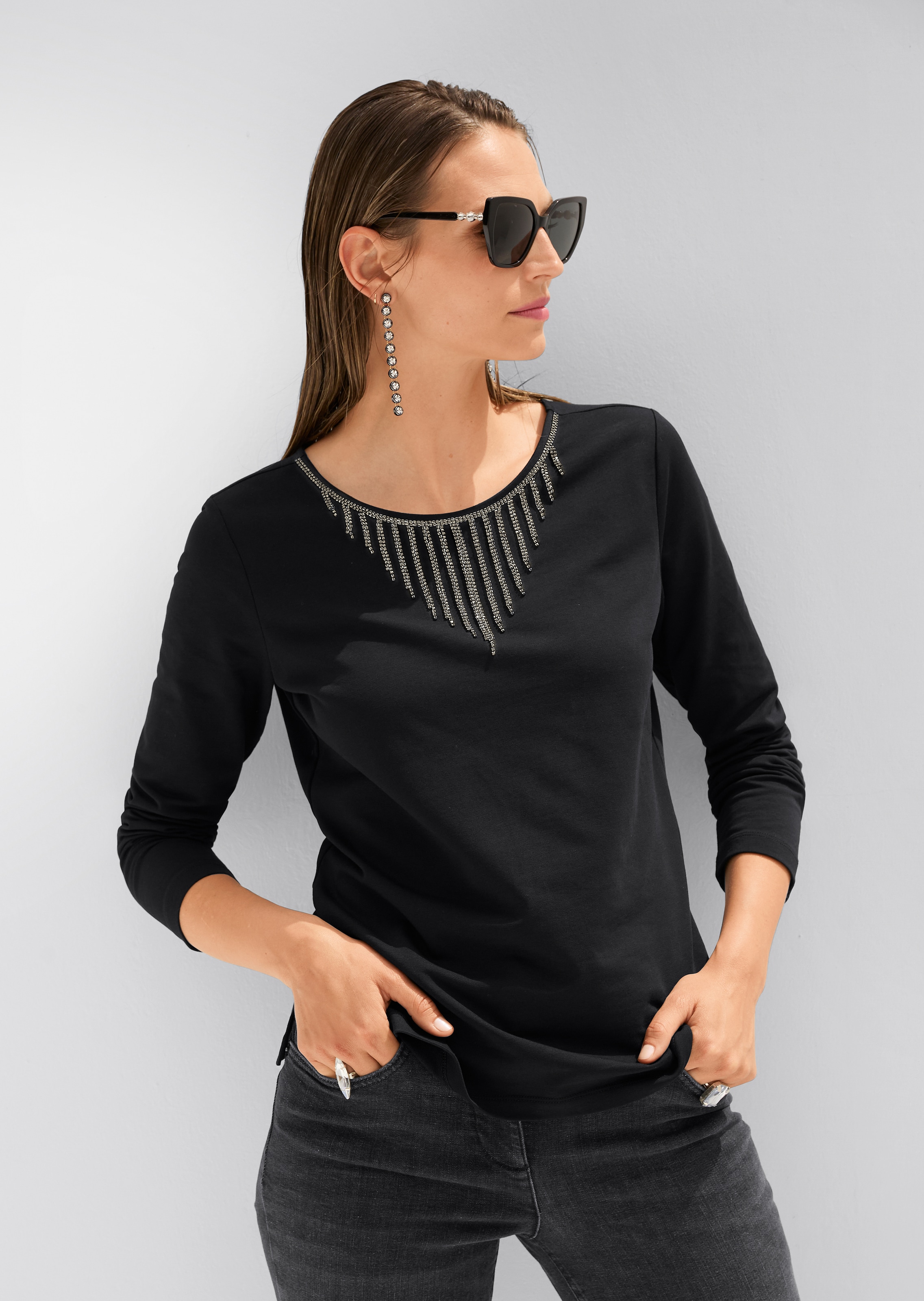 Sweatshirt mit Strass-Dekor