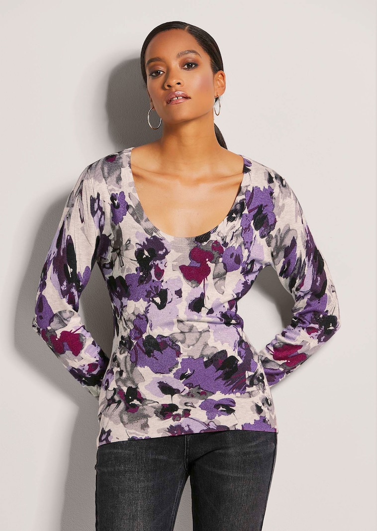 Feinstrick-Pullover mit Unikat-Print