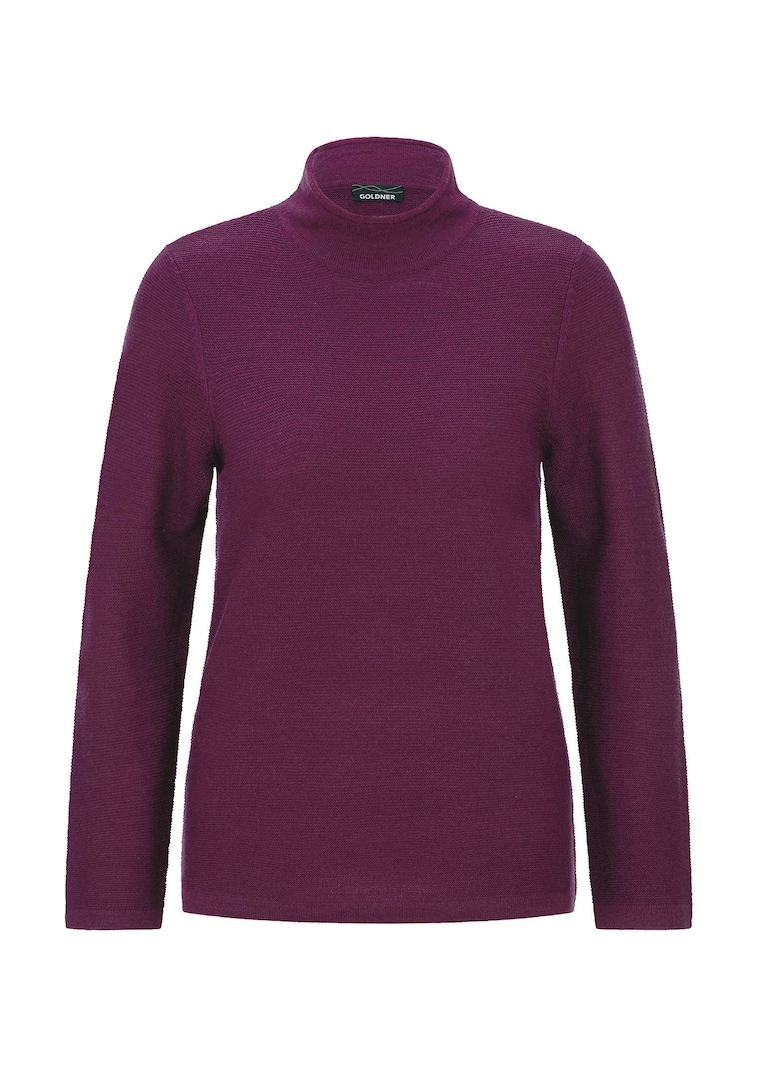 Fijn gebreide tricot pullover met opstaande kraag