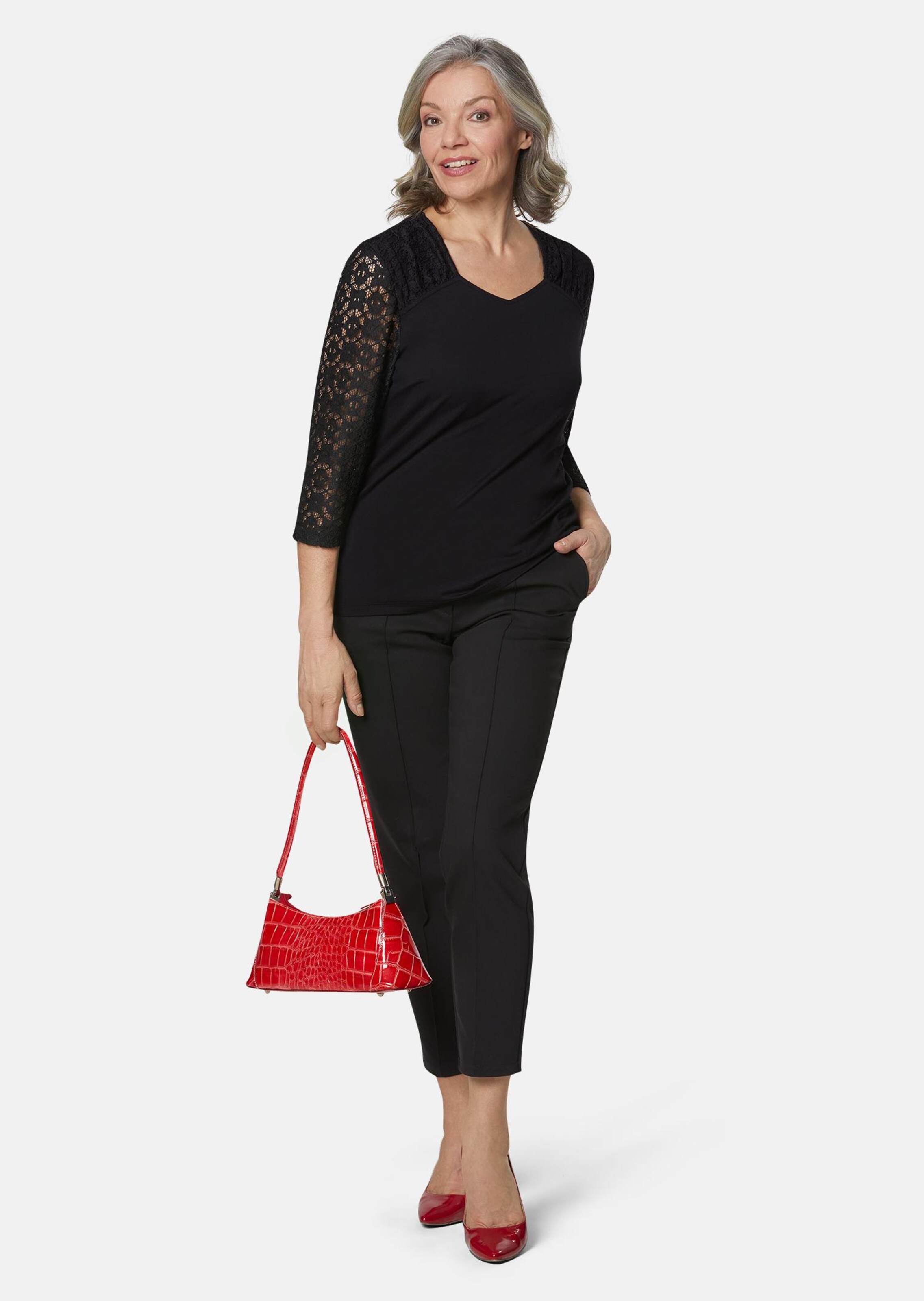 T-shirt avec manches en dentelle - noir - Gr. 46 de Goldner Fashion