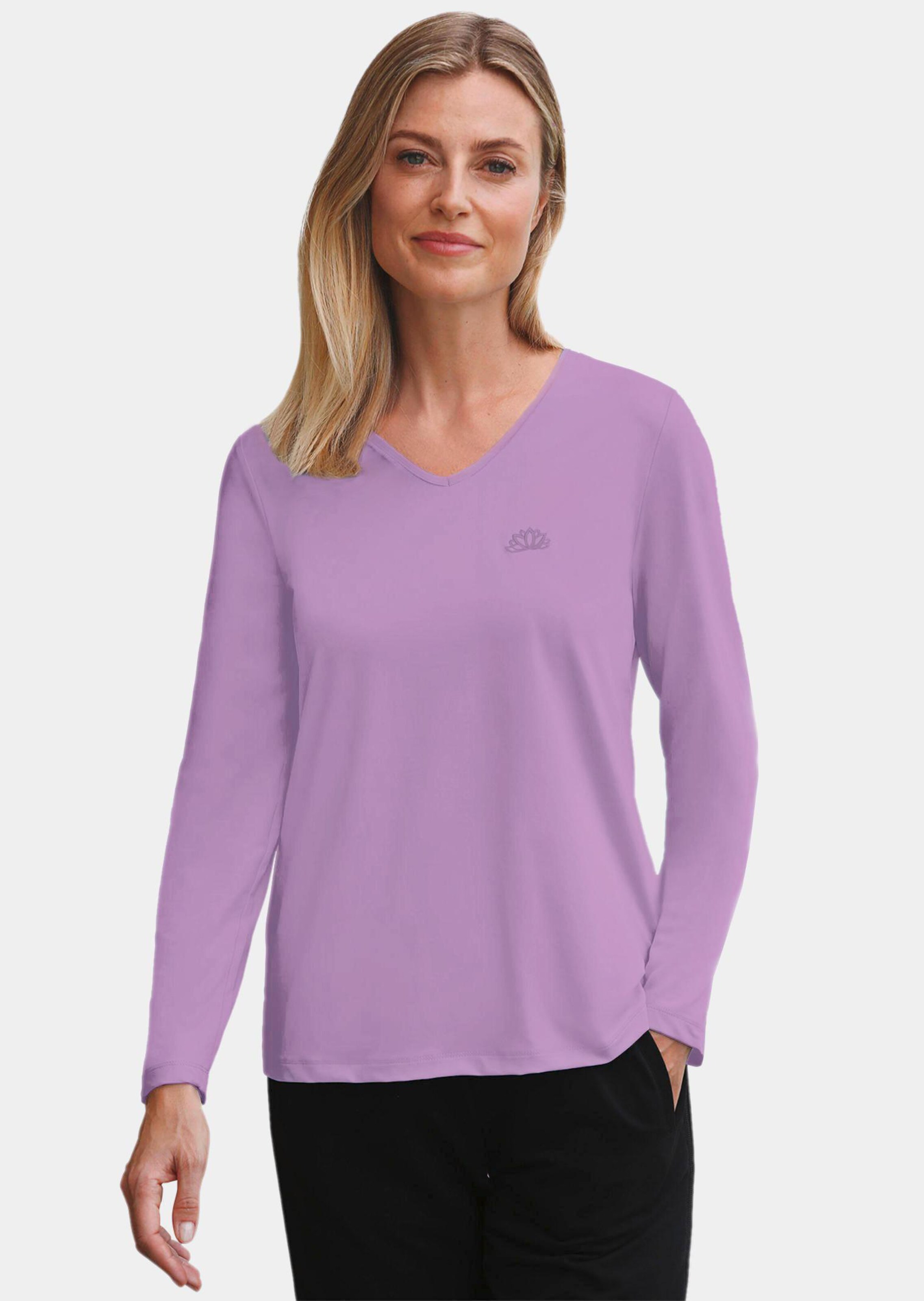 T-shirt col V à manches longues - mauve - Gr. 54 de Goldner Fashion