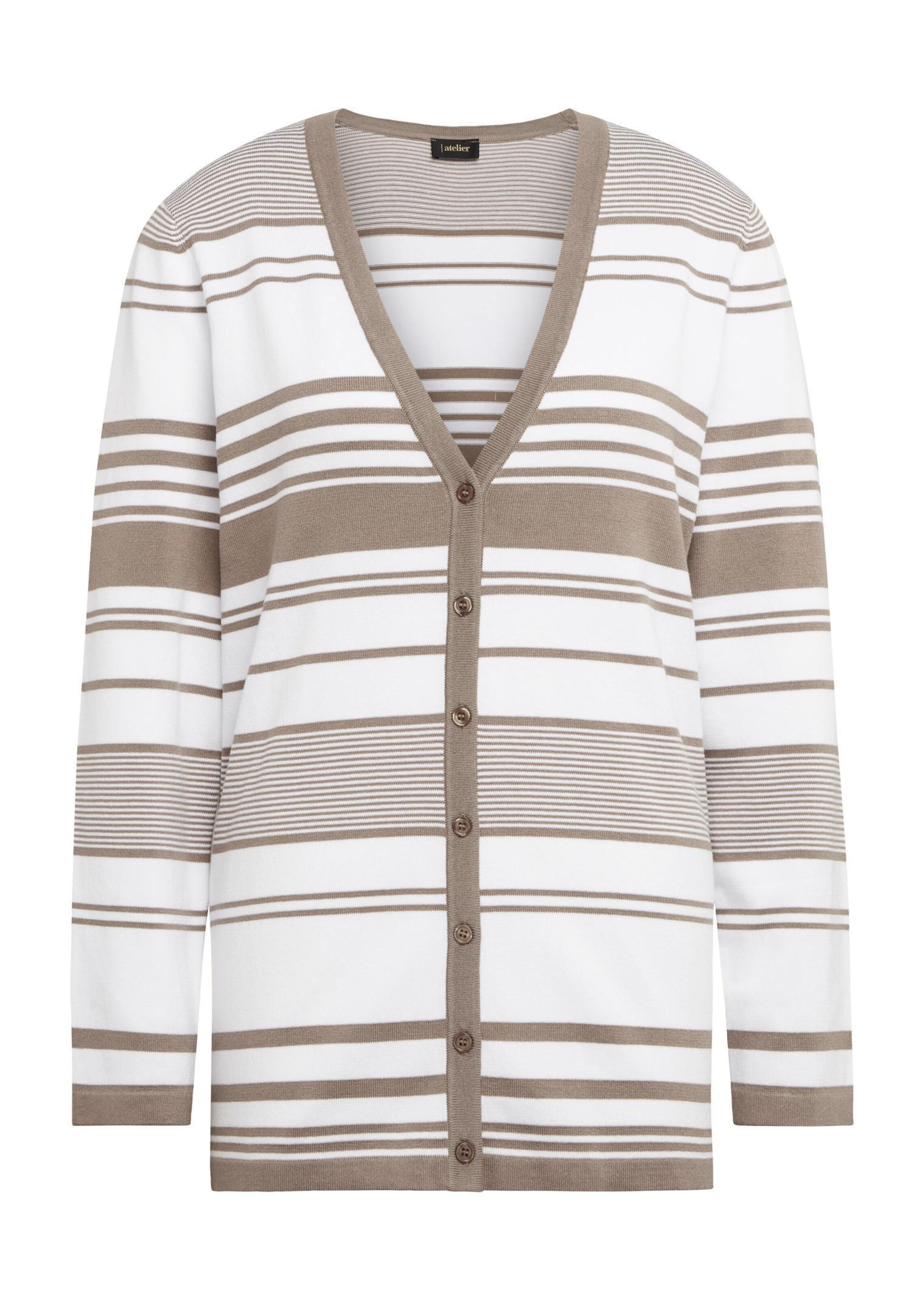 Strickjacke mit V-Ausschnitt - taupe / rayé - Gr. 52 de Goldner Fashion