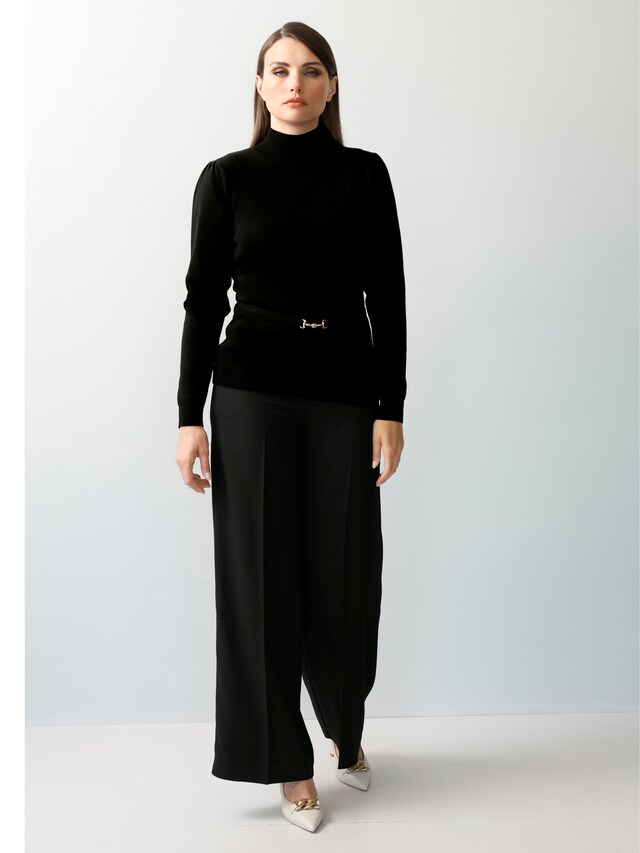 Pullover mit gürteloptik und eleganter Schmuckschließe 1