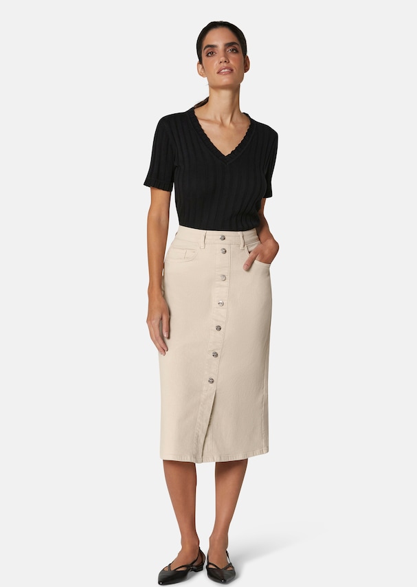 Slim 5-pocket denim skirt in midi length 1