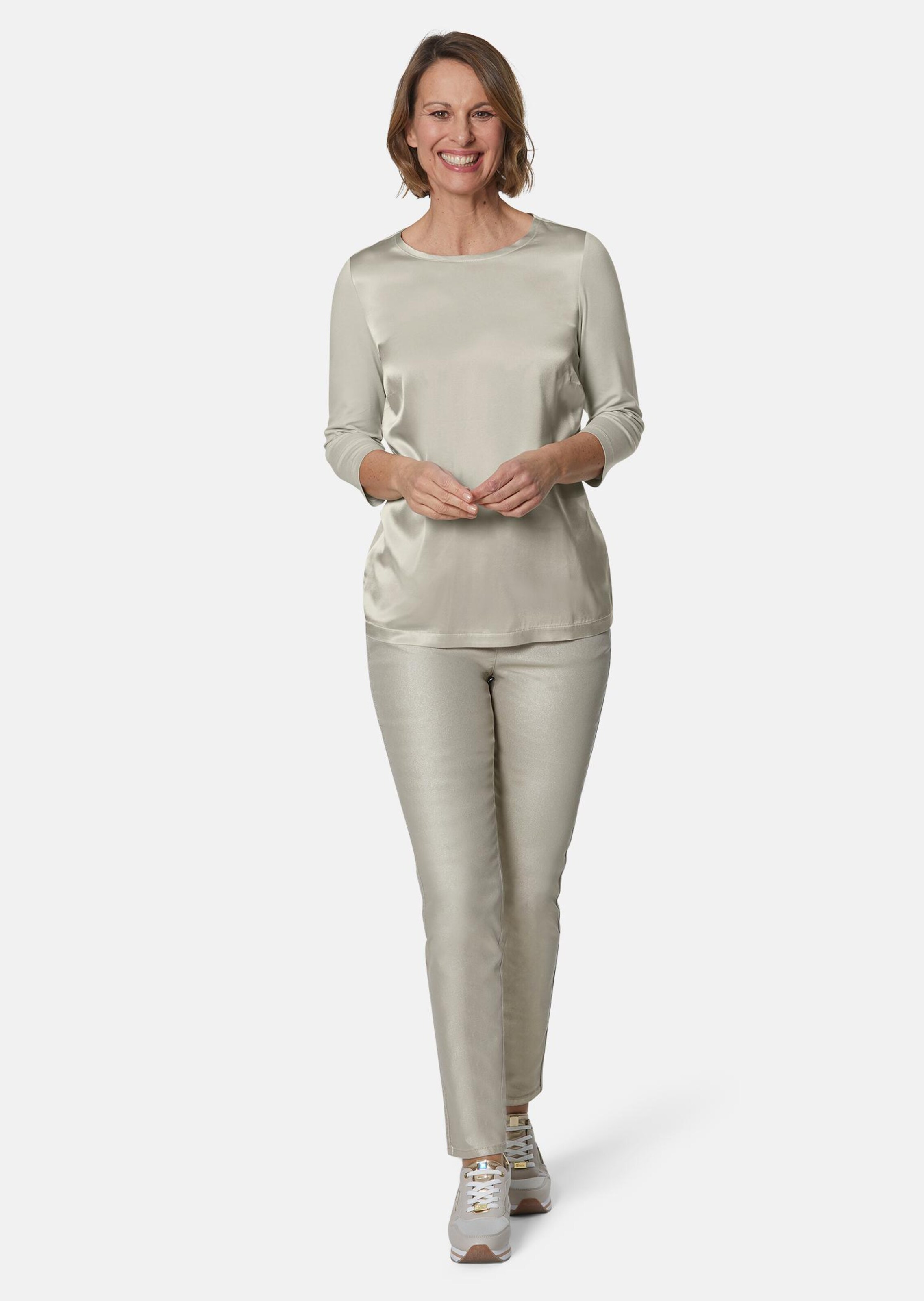 Chemisier avec empiècements en soie - beige - Gr. 48 de Goldner Fashion