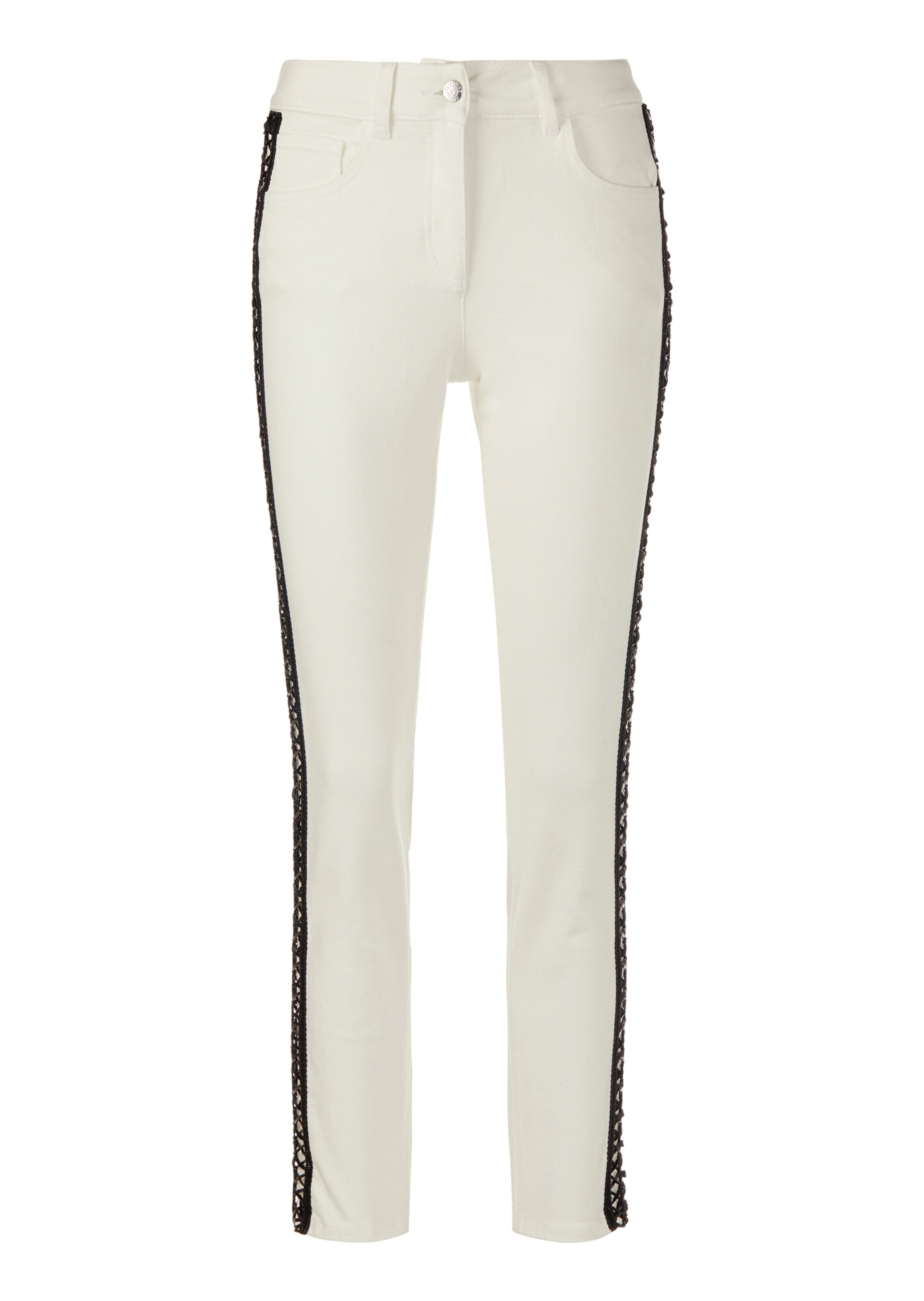 Schlanke Stretch-Jeans mit seitlicher Leder-Dekoration