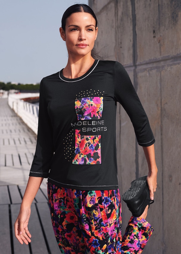 Edel-Shirt mit floralem Print und Glanz-Akzenten