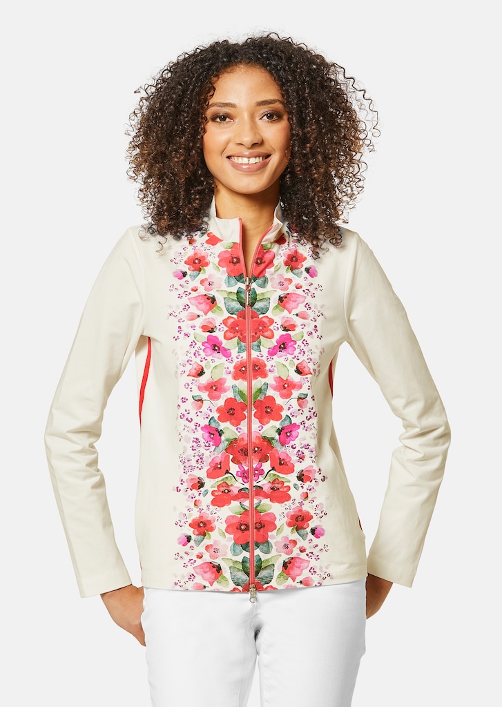 Lounge jacket with floral print and rhinestones