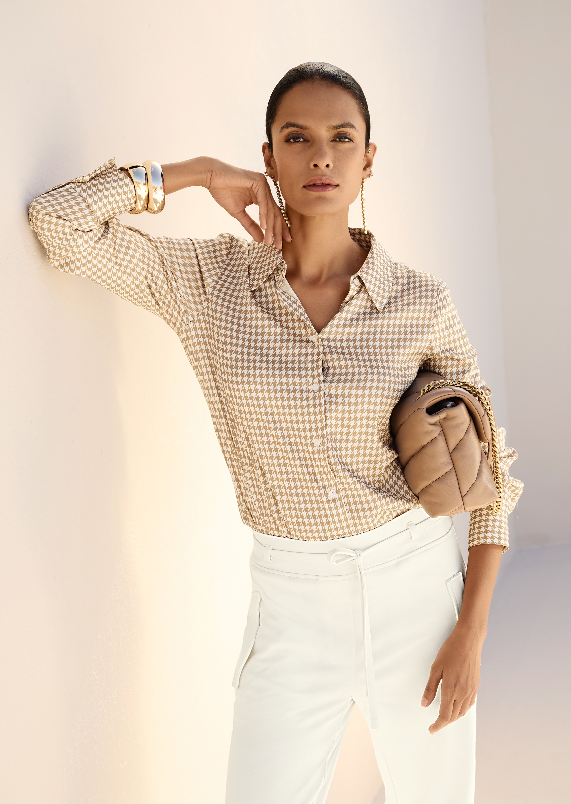 Hemdbluse mit Hahnentritt-Muster