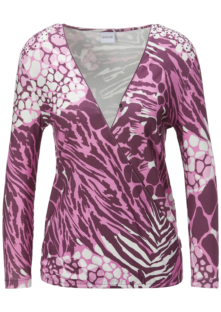 Shirt with wrap effect and animal print