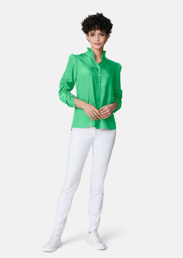 Blouse with stand-up collar and adjustable sleeves 1
