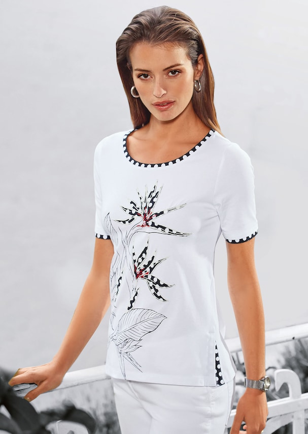 Shirt mit Blumenprint und Pünktchen-Applikationen