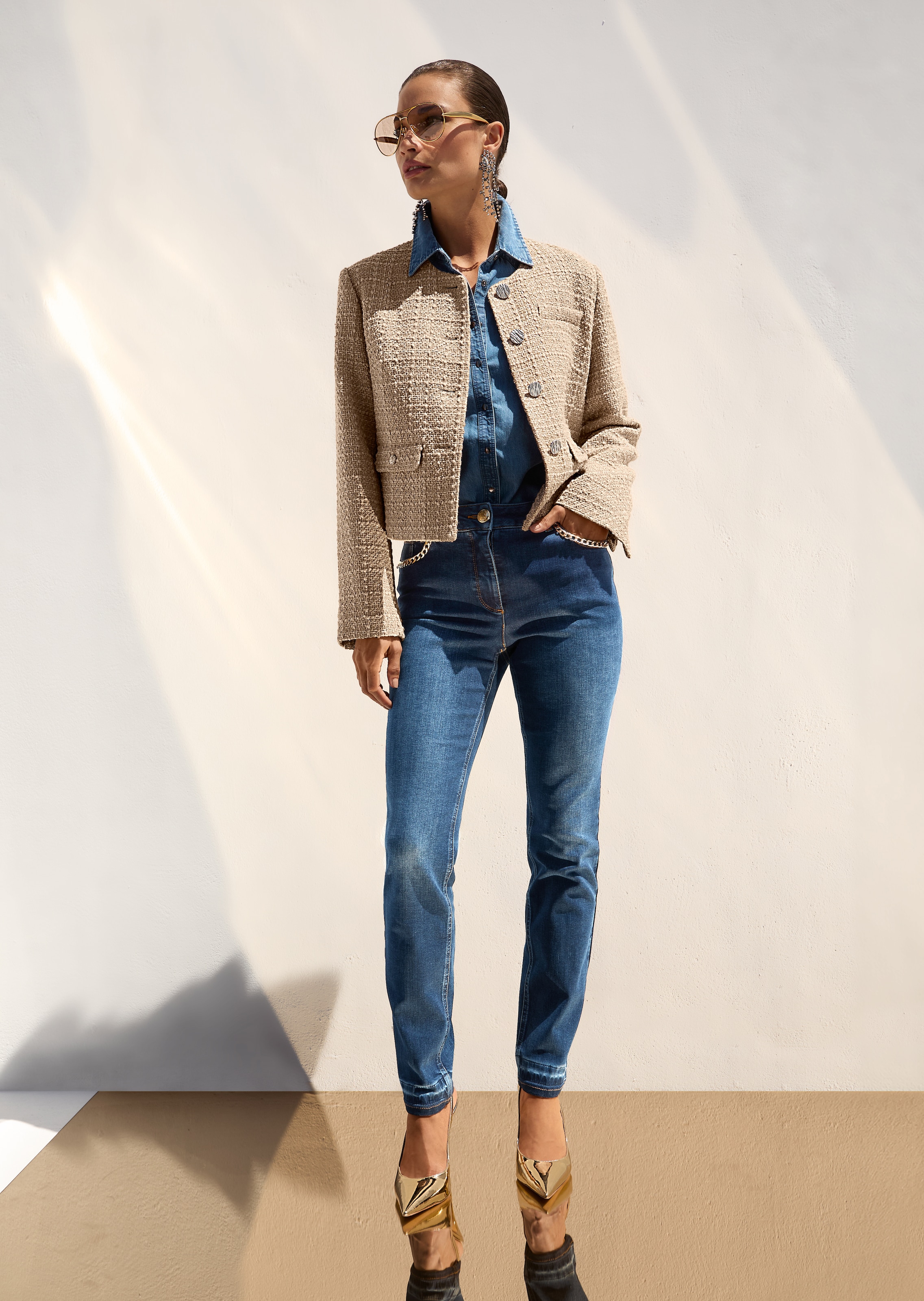 Five-Pocket-Jeans mit Glanz-Akzenten