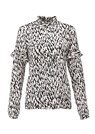 Bedruckte Langarm-Bluse mit Stehkragen und Volants thumbnail 1