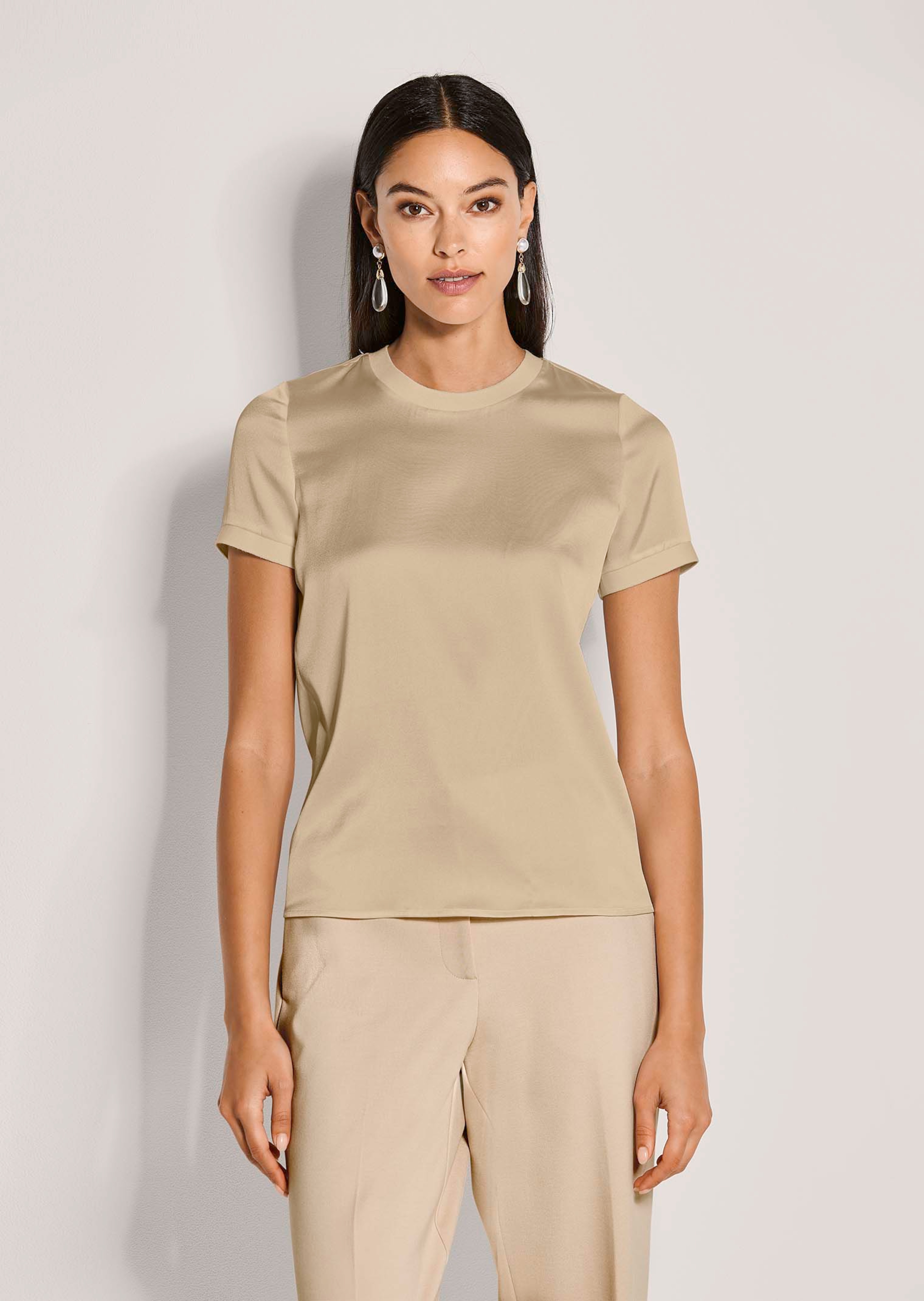 Blouse en soie avec empiècements en maille côtelée