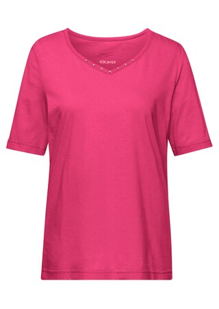 pink T-Shirt mit charmantem Ausschnitt und Schmucksteinchen