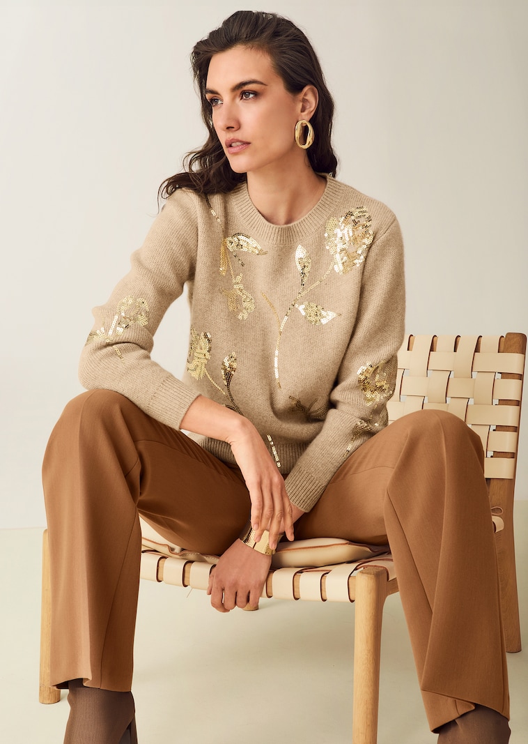 Rundhals-Pullover mit glitzernden Pailletten