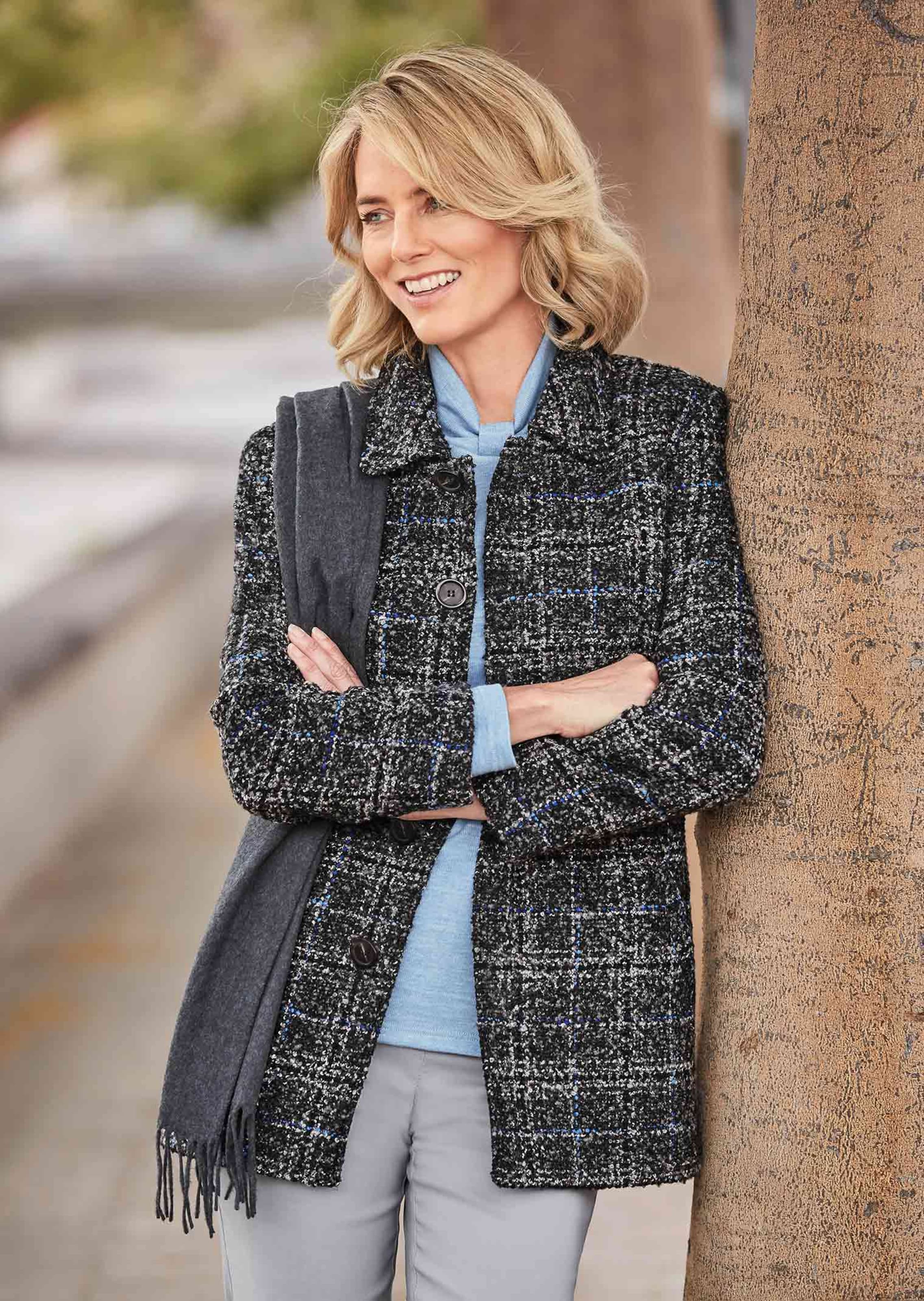 Veste en tissu bouclette et laine - anthracite / bleu clair - Gr. 52 de Goldner Fashion