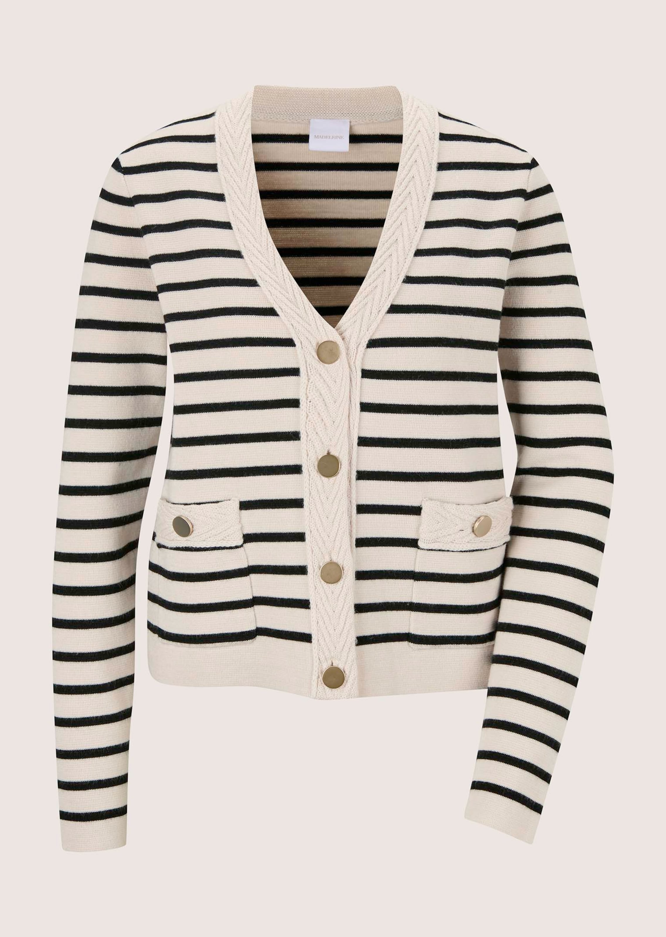 Strickjacke mit Streifen und Schmuckknöpfen