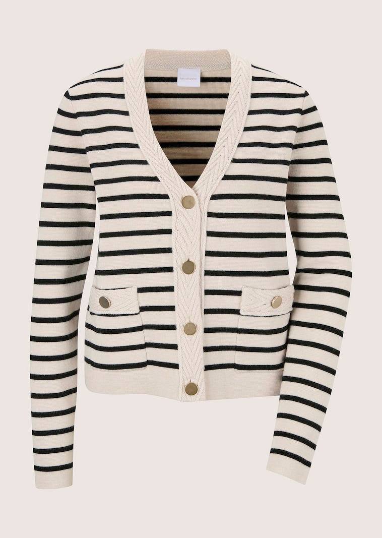Strickjacke mit Streifen und Schmuckknöpfen