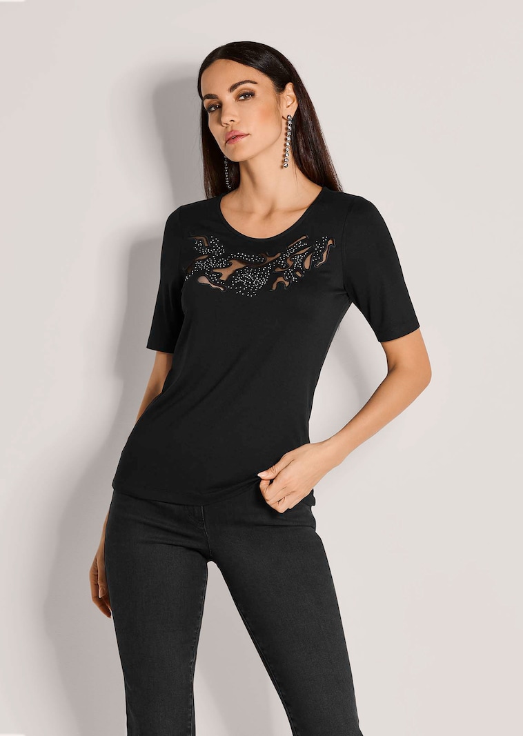 Kurzarm-Shirt mit Glanz und Transparenz