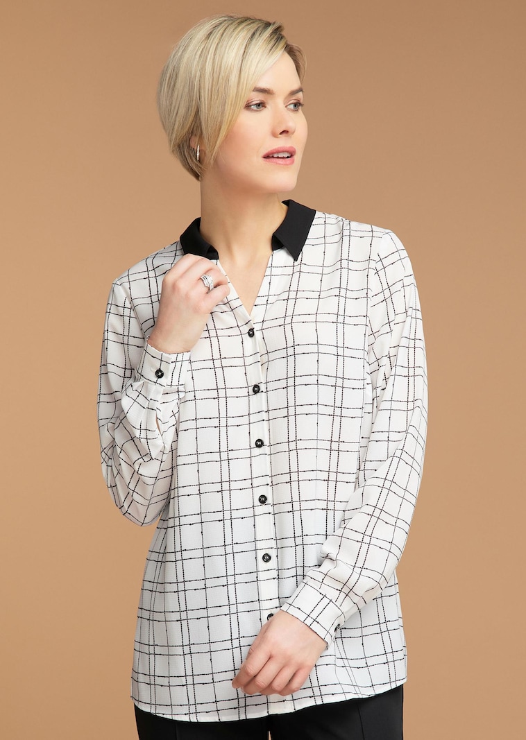 Hoogwaardig geruite blouse met klassieke overhemdkraag