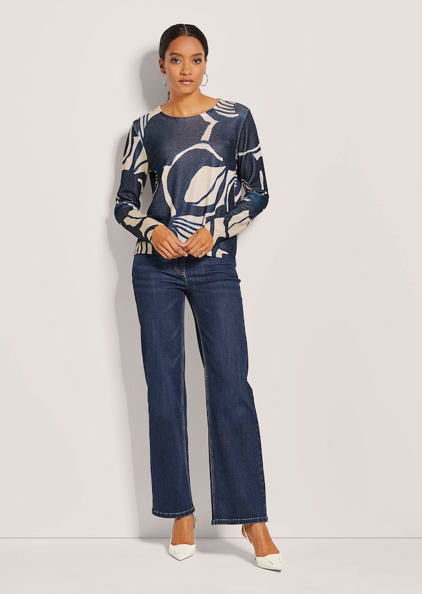 Kurzer Rundhals-Pullover mit Unikat-Print 1