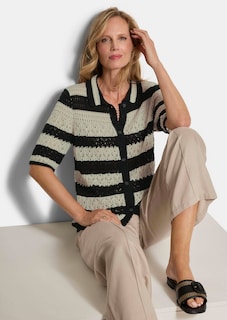Veste en tricot à rayures avec motif ajouré thumbnail 4