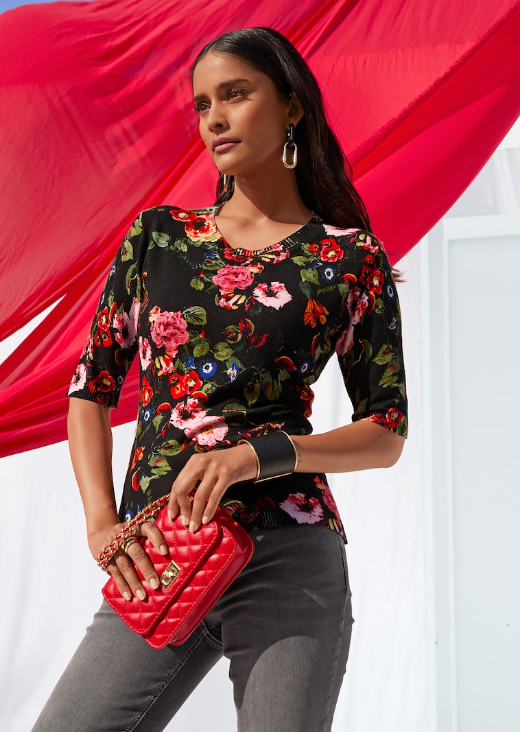 Rundhals-Pullover mit Unikat-Print