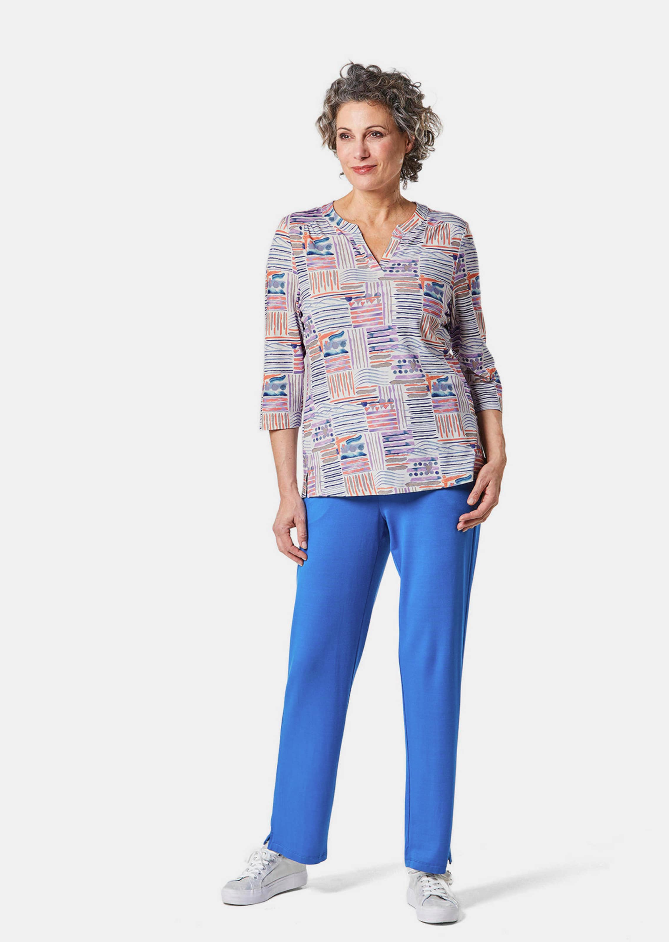 Tunique imprimée à col droit - bleu / lilas / rosé / à motifs - Gr. 52 de Goldner Fashion