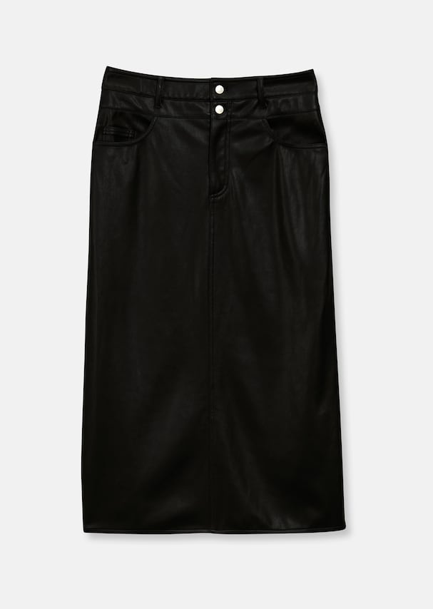 Calf-length faux leather skirt 5