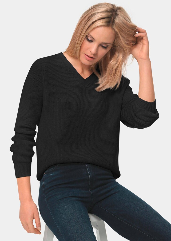 Kaschmirpullover in Patentstrick mit V-Ausschnitt