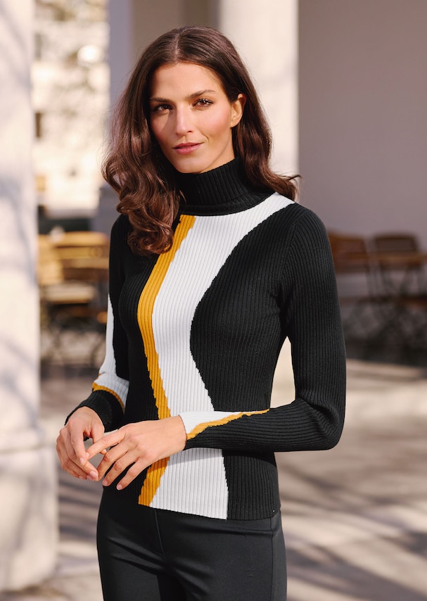 Intarsia jumper with wave pattern