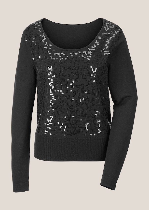 Rundhals-Pullover mit Pailletten